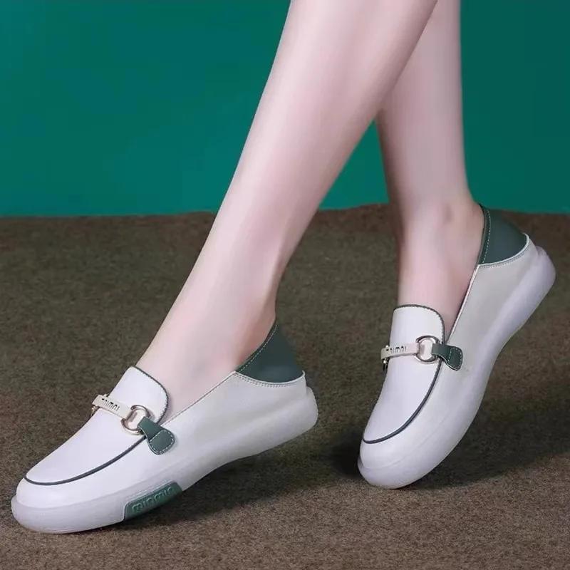 Classic cow tendon sole flat bottom women's shoes summer breathable flat bottom white shoes women's shallow mouth casual shoes