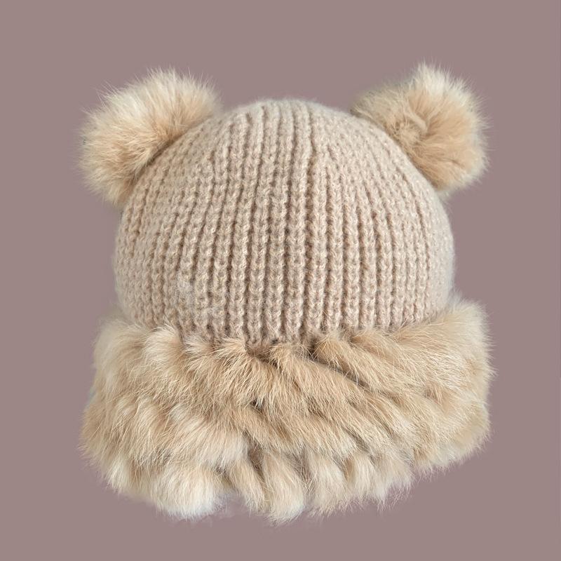 

Осенне-зимняя милая шапка из шерсти с медвежьими ушками, женская плюшевая теплая пушистая осенне-зимняя вязаная шапка большого размера хаки