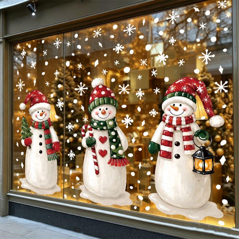 Snowflake Window Decals Cartoon Snowman Window Clings Creative Decorative Sticker Home Decoration