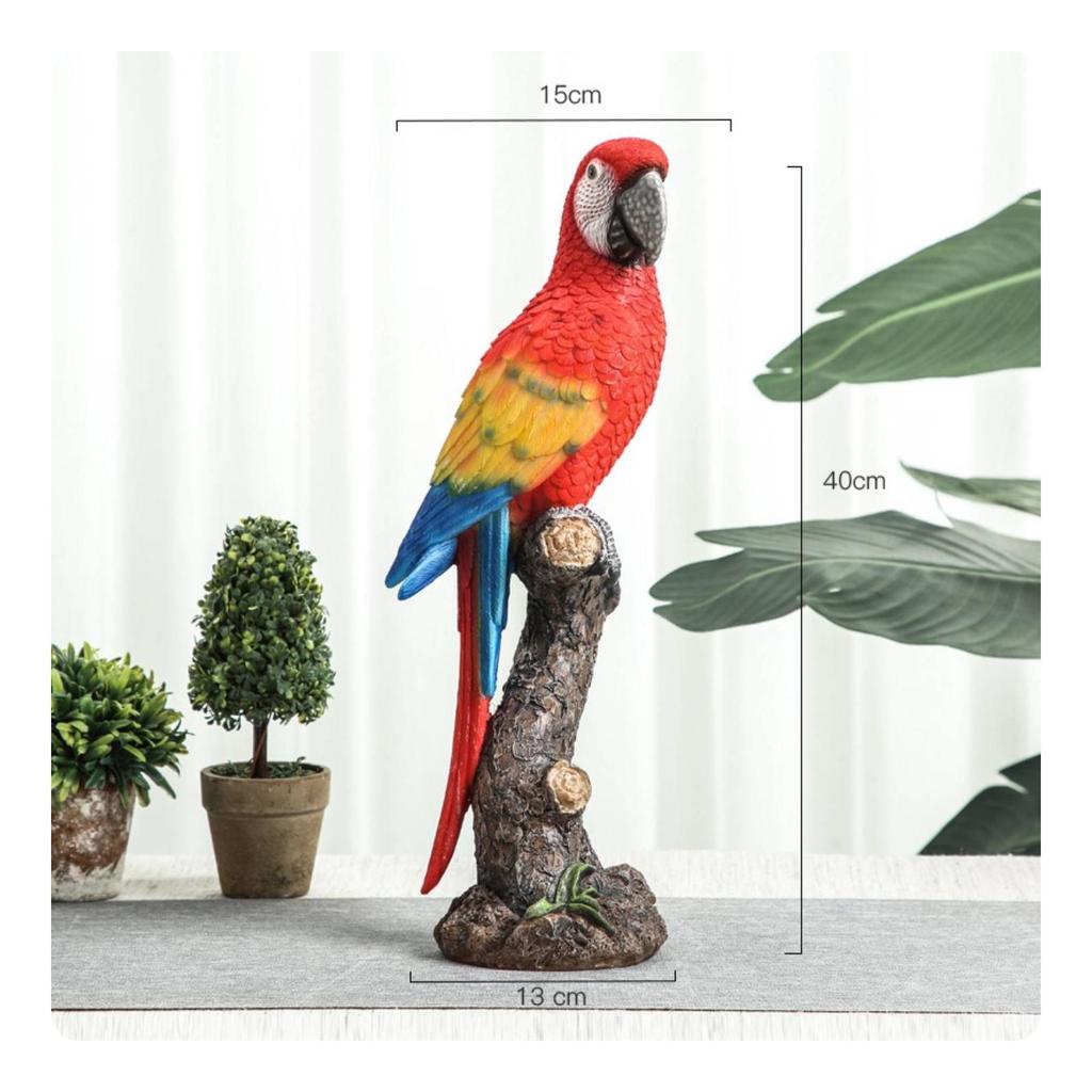 Parrot Ornament with Branch Perch Colorful Figurine Carved Bird Statue