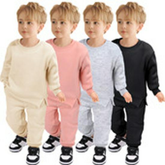 Children's Solid Color Hooded Long Sleeve Top and Pants Set for Medium and Large Boys and Girls - Trendy Autumn Clothing