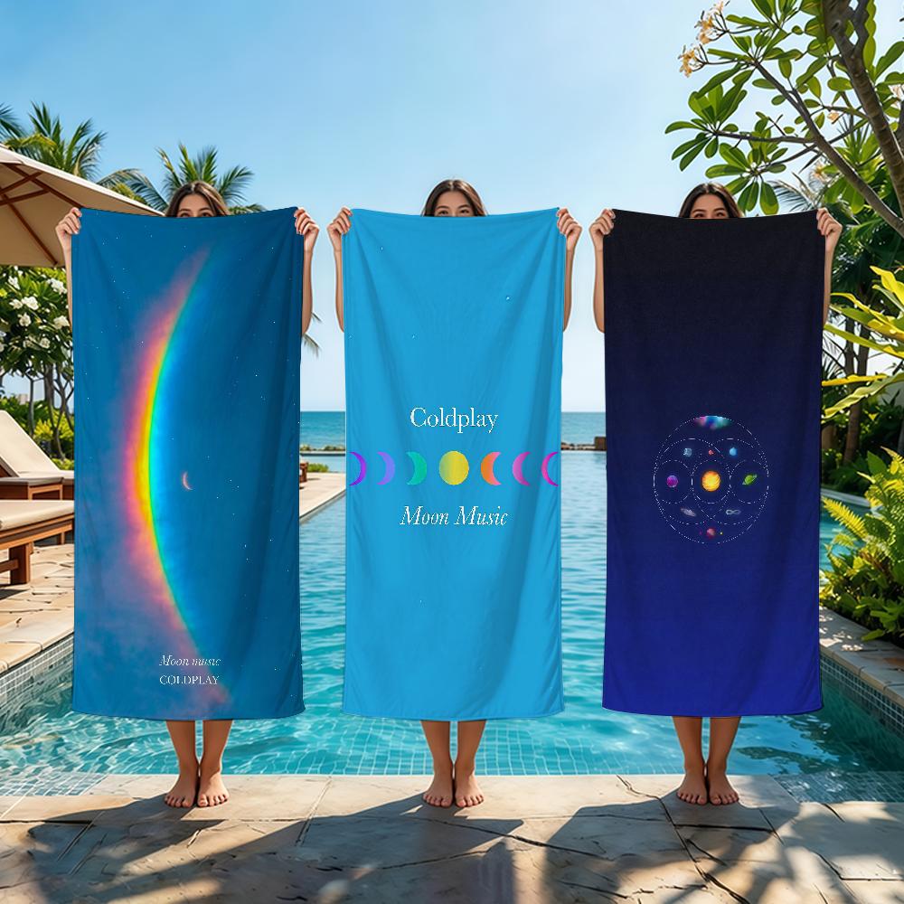 Jmg Household Supplies Men's Towel Beach Towel C-Coldplay Oversized Quick Dry Moon Rock Towel Band Absorbent Soft Swim Beachtowels For Music Wo