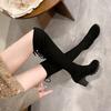 Women Boots Winter Black Over The Knee Boots 2025 New Comfort Lace Up Chunky High Heels Shoes Warm Round Toe Boots