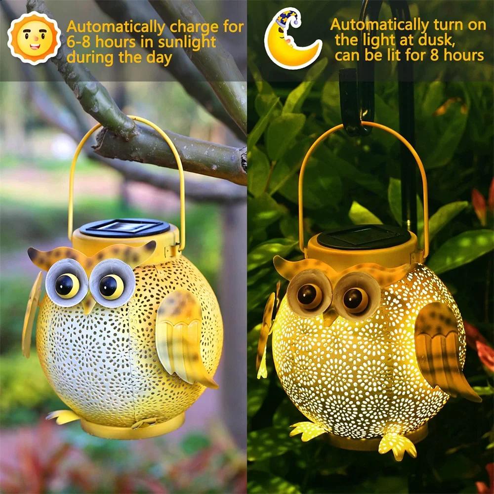 Owl Hanging Solar Lanterns Garden Light Waterproof Metal Decorative Solar Lantern Lights for Outdoor Patio Yard Table Pathway