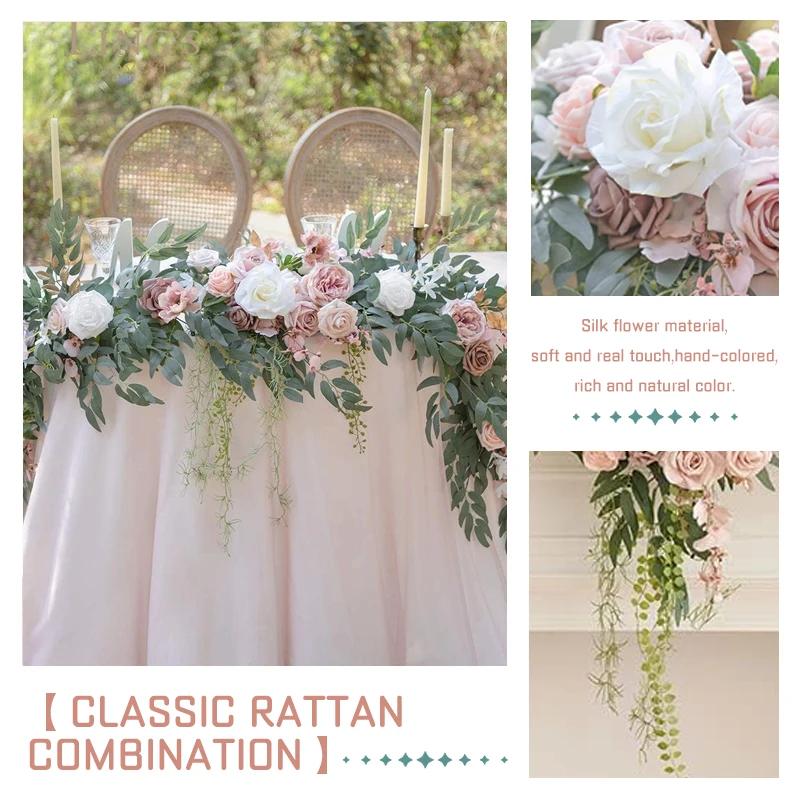 1.8/2.7M Artificial Flowers Wedding Eucalyptus Garland with Rose Wedding Table Centerpieces Boho Bridal Shower Decoration Wreath