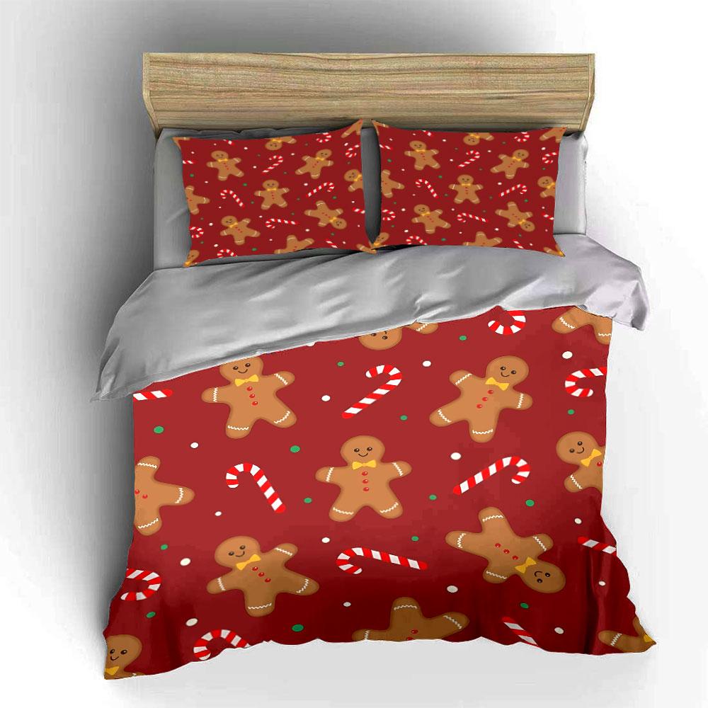 Gingerbread Candy Cane Pattern Bedding Duvet Cover Set Duvet Cover Pillowcases (1*Duvet Cover 2*Pillowcases, without duvet insert)