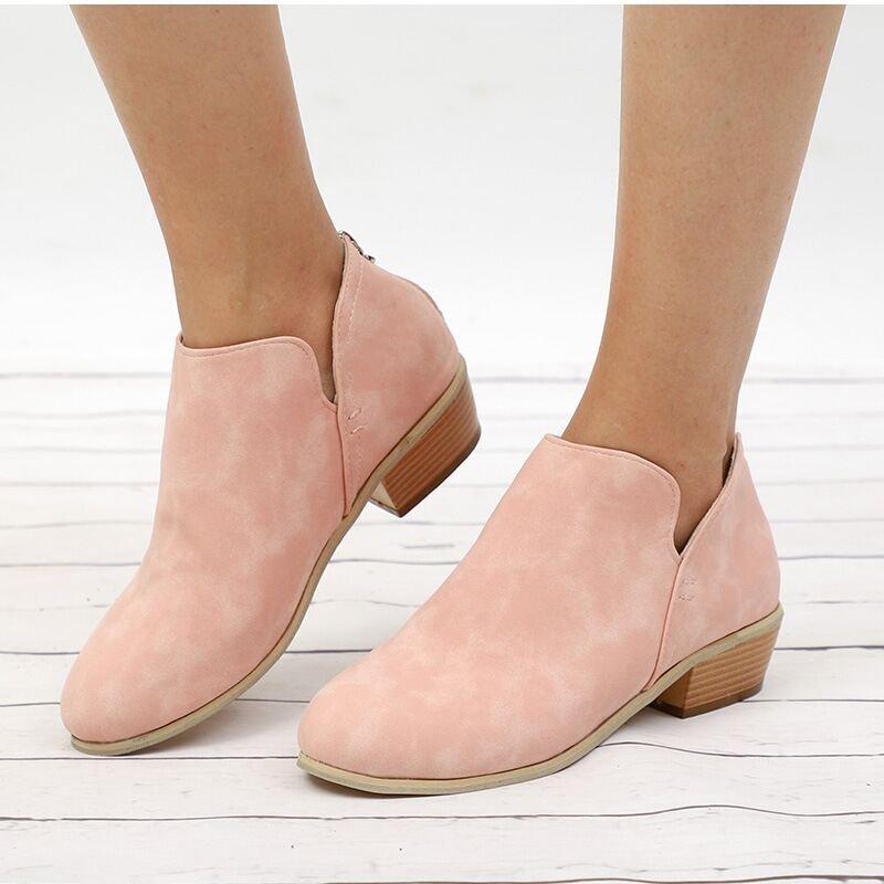 Large Size Women's Shoes Solid Color Pointed Leisure Back Zipper Low Heel Thick Heel Shoes Women