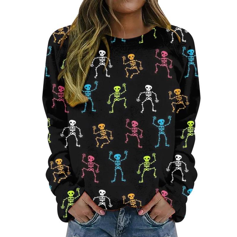 Autumn and winter new women's clothing 3D digital printing fashion casual personality crew neck long sleeve Halloween sweater