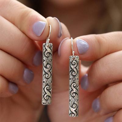 Vintage Silver Color Rectangle Hook Earrings For Women Ethnic Metal Carving Geometric Pattern Handmade Dangle Earrings Jewelry