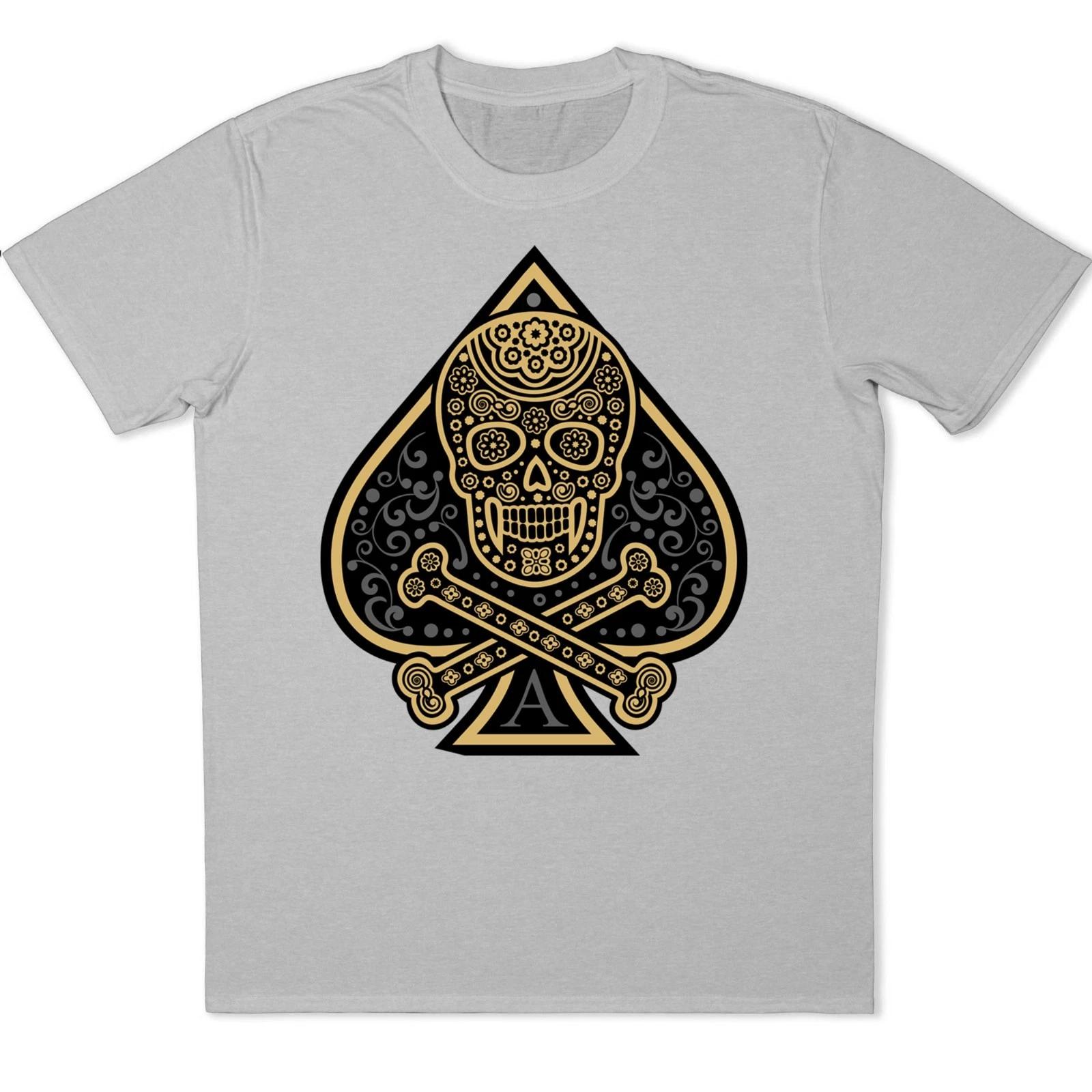 Ace of Spades Sugar Skull T-Shirt Mexican Calavera Poker Card Gothic Graphic Tee XL