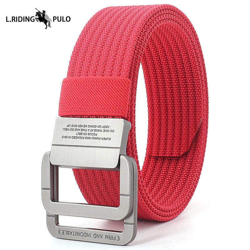 

Ремень с двойной пряжкой из сплава, мужской, в корейском стиле, плетеный нейлоновый, спортивный, для улицы, для брюк, холщовый ремень 120cm