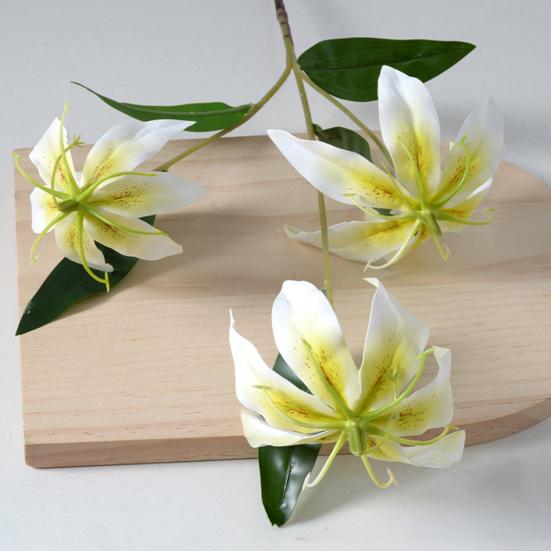 Artifical Lily Flower with 3 Heads Full Bloom And Leaves Long Stem Faux