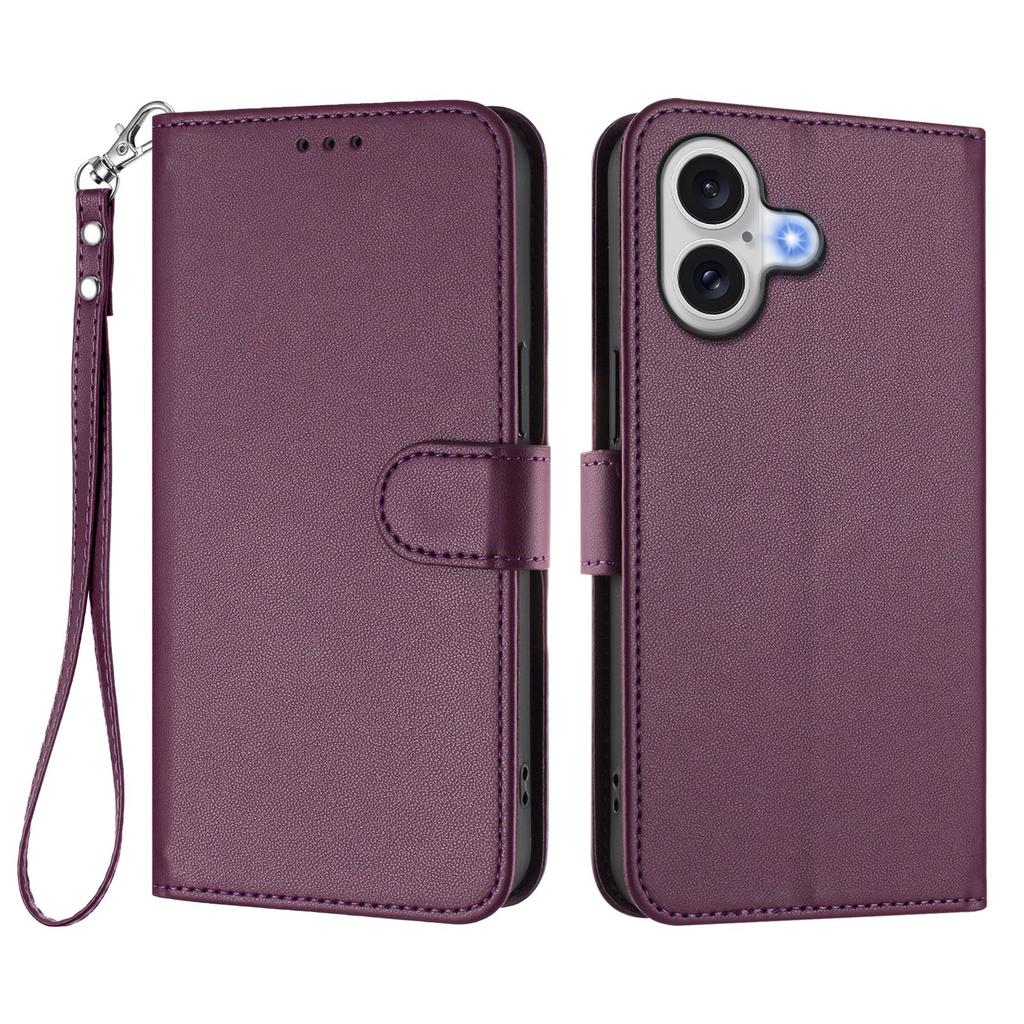 For iPhone 17 Leather Case Wallet Stand Phone Cover with Wrist Strap