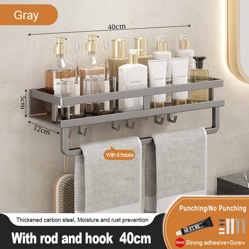 Bathroom Storage Rack Non Perforated Wall Mounted Towel Rack Bathroom Washbasin Cosmetics Storage Rack Wrought Iron Material