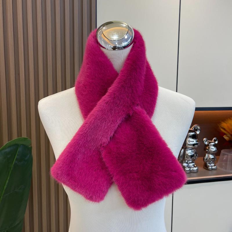 Women Winter Warm Thicken Cross Collar Scarf Solid Color Faux Rabbit Fur Cold Proof Scarves Soft Furry Neck Warmer