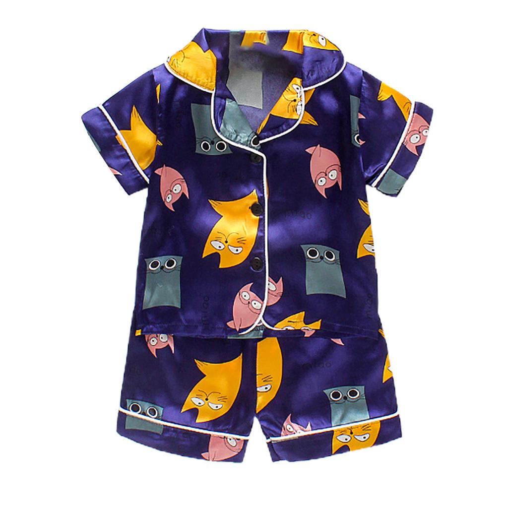 Babypysjamas Gutter Jenter Todelt sateng nattøy Sommerkortermet+shorts