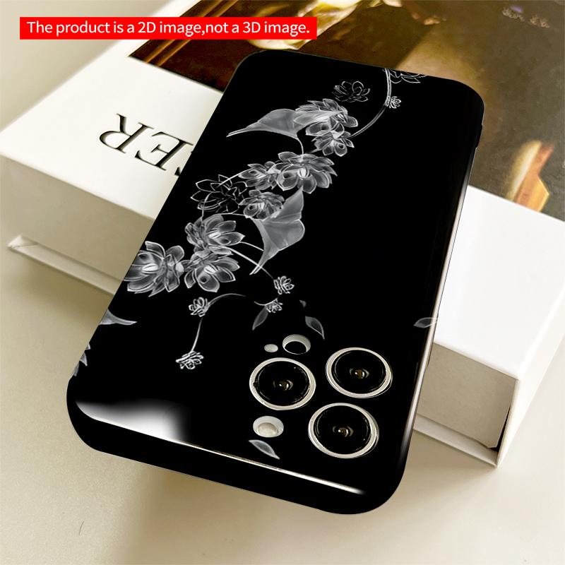 2DFlat Floral Elegance: Monochrome Blossoms on Black All inclusive film hard iPhone case, compatible with iPhone 18 Pro Max 17 16 15 14 13 12 11
