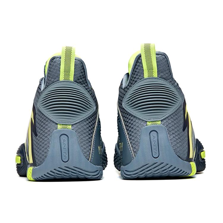Anta UFO3.0 Basketball Shoes Men's Low Top Checkerboard Gray/Coastal Blue/Neon Green 112111602-3