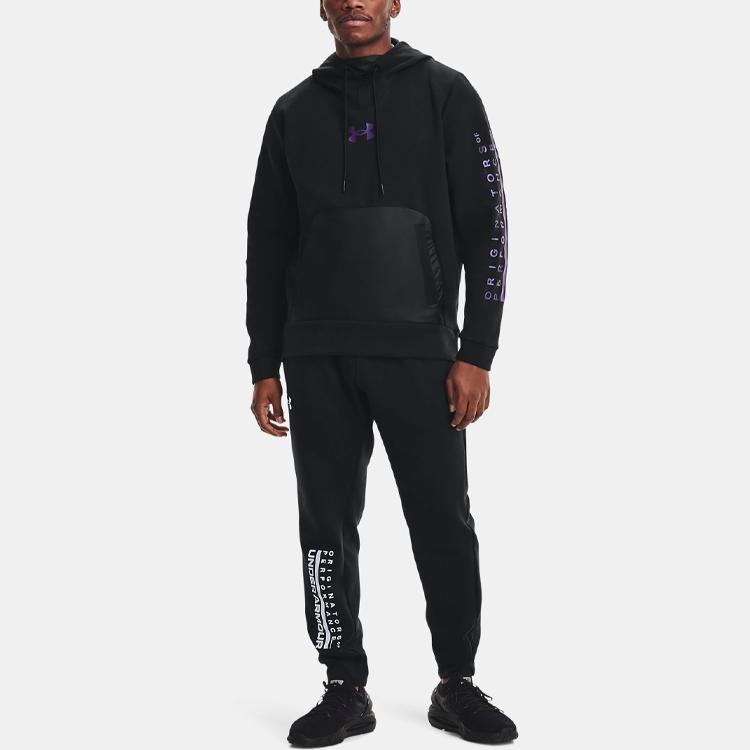 Under Armour Apollo Sportstyle Printed Woven Hoodie Men Hoodies Black Purple 1360730-002