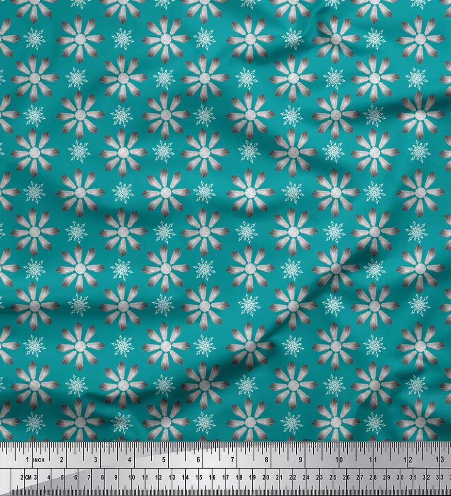 Soimoi Brown Poly Crepe Fabric Crystals Floral Printed Fabric 1 Metre 42 Inch