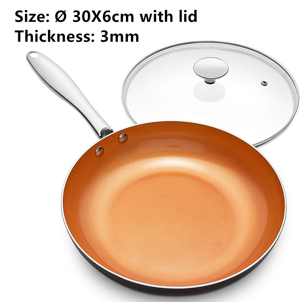 LMETJMA 8 10 12inch Copper Non Stick Frying Pan With Lid Scratch Resistant Ceramic Coating Skillet Egg Pan Cooking Omelet Pan