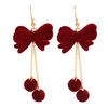 Fashionable Face Slimming Earrings 1 Pair Velvet Bow for Women, Red Christmas Bowknot Dangle Drop Sophisticated Banquet Jewelry with Ball Charm, Gift