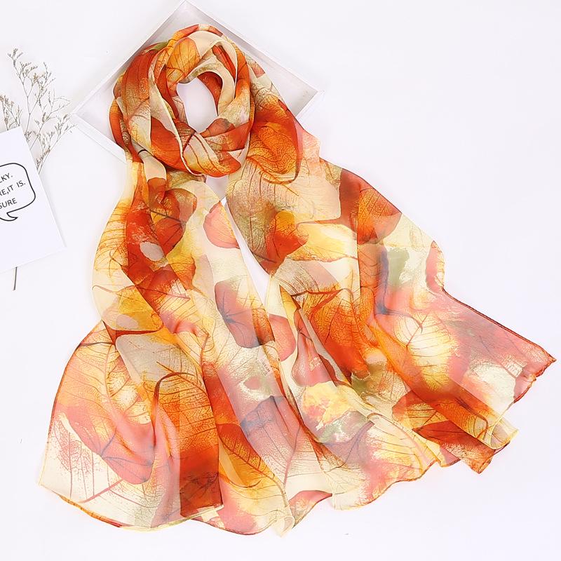 2019 Qiaoqi Long Silk Scarf with Leaf Pattern - Sun Protection, Hot Selling Thin Silk Scarf