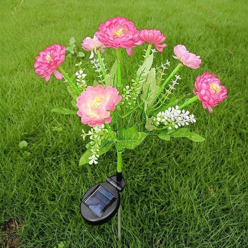 7-Head Solar Powered Snow Lotus Flower Lights Waterproof Auto On Feature For Garden Patio Yard Outdoor Decoration