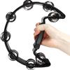 Handheld Tambourine with Hanging Decor Metal Bells Half Moon Drum Black Hand Percussion Instrument f