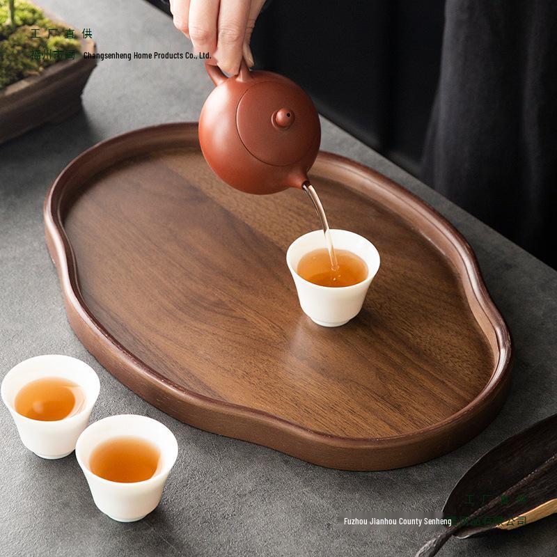 Creative Walnut Dessert & Fruit Plate with Teacup Holder - Bamboo & Wood Tea Tray