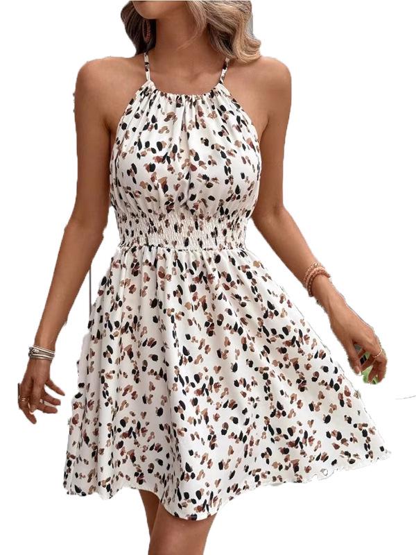 European Bohemian Halter Neck Ruffled Floral Mini Dress - Summer Vacation Beachwear for Women