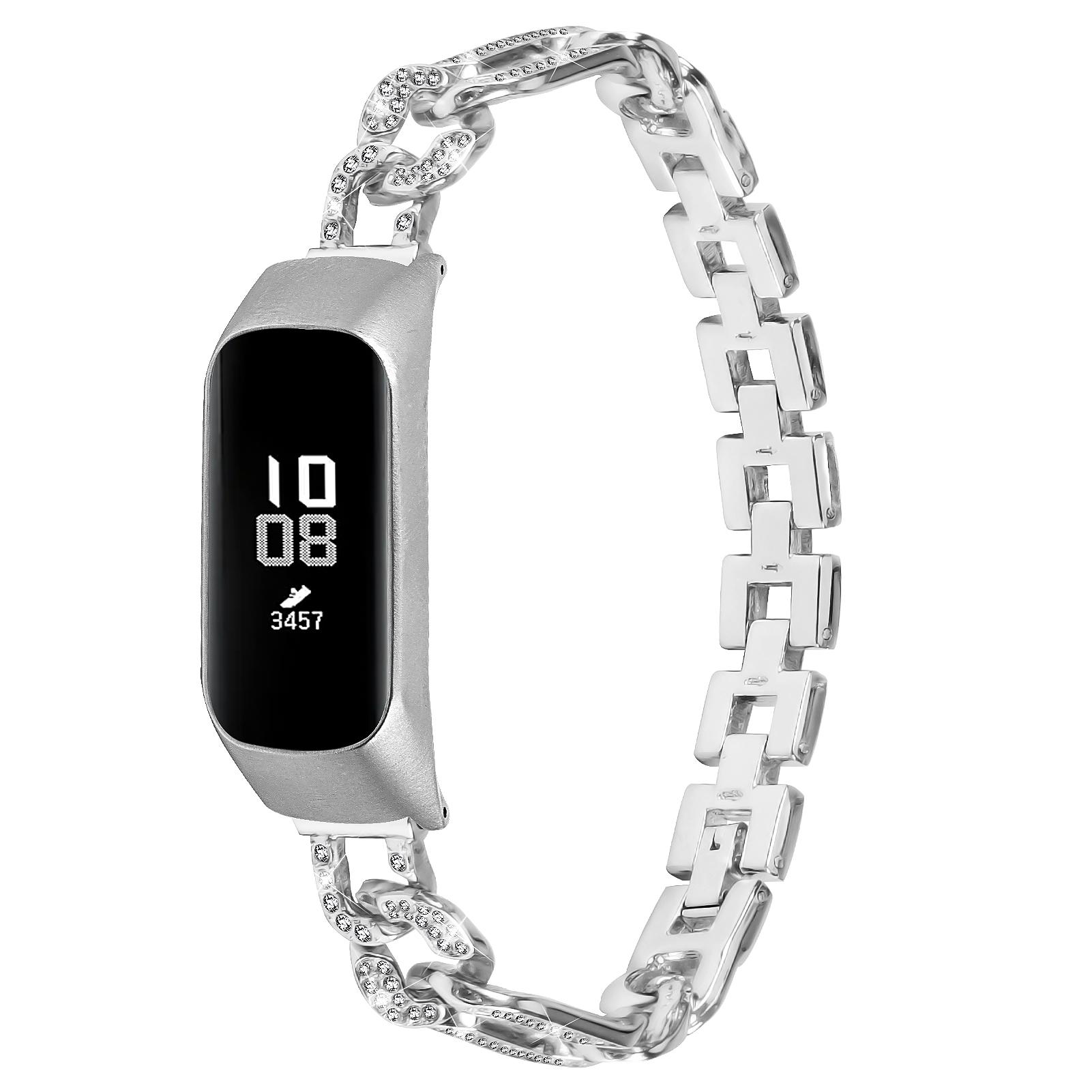 

Watch Band for Samsung Galaxy Fit-e SM-R375,Bling Rhinestone Decor Watch Band Alloy Bracelet Strap Silver