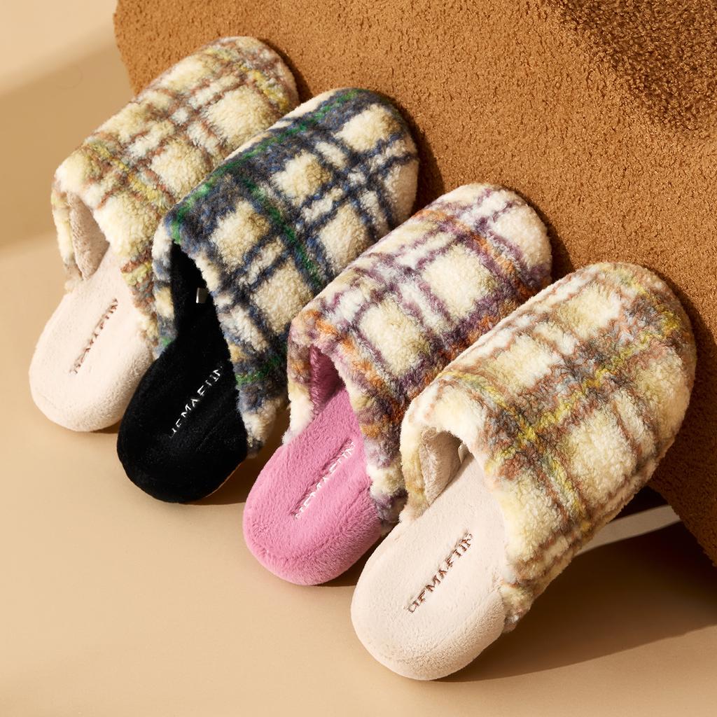 Premium Retro Plaid Cotton Slippers Autumn and Winter Indoor Home Thick Bottom Non-slip Silent Plush Warm Slippers