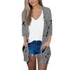 Women's Fashion Loose Casual Pocket Printed Cardigan Seven Sleeve Jacket Top