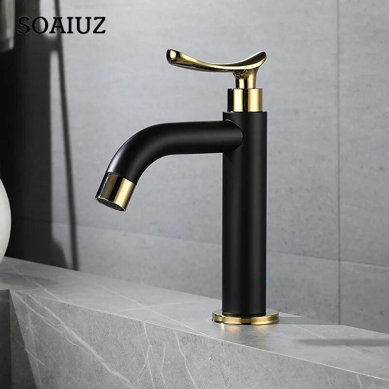 Bathroom Basin Faucet Single 304 Stainless Steel Cold Water Bathroom Sink Faucets Black and Gold  Single Handle Washbasin Tap
