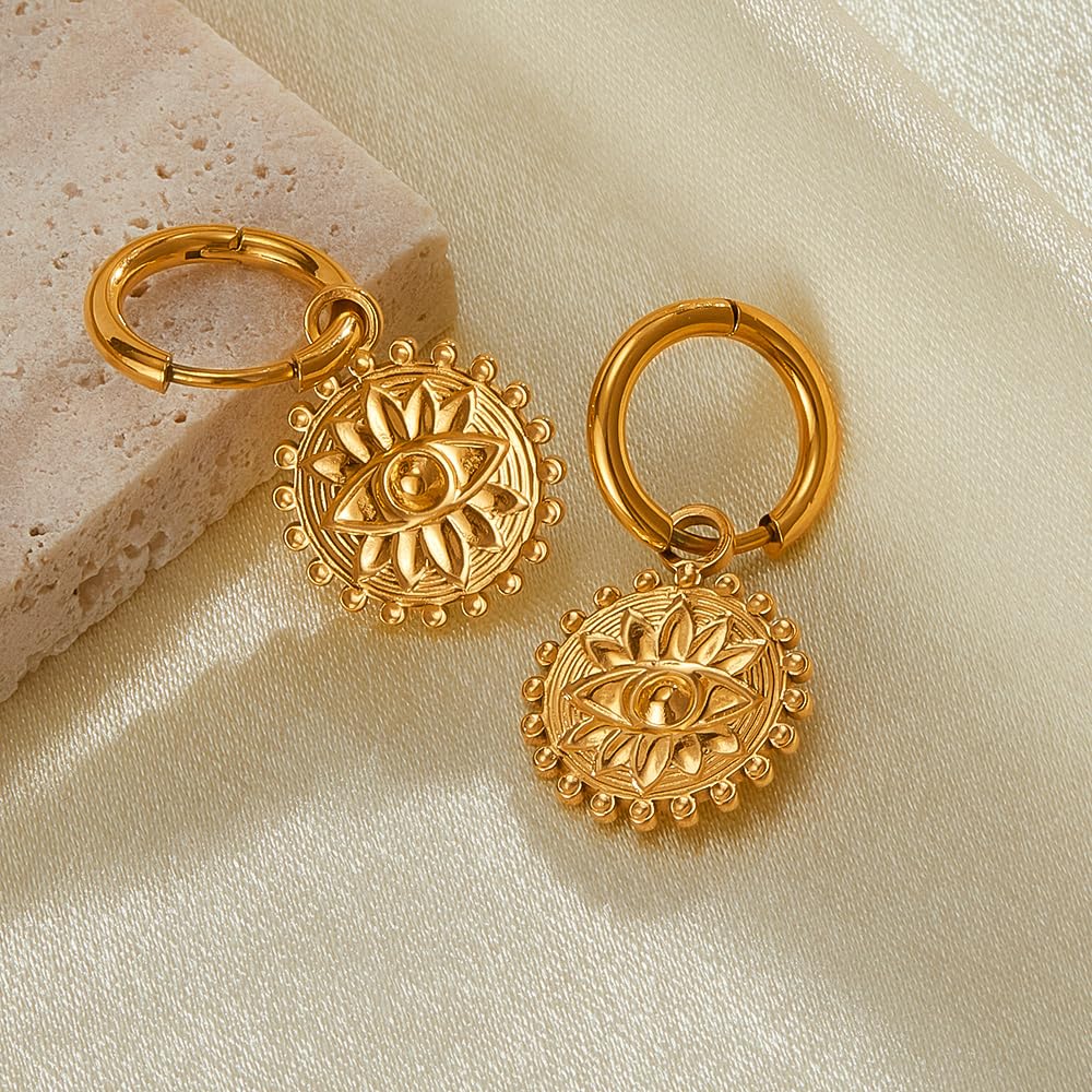 Retro Design Cubic Zirconia Embedded Tiger Eye Stainless Steel Earrings Fashion Temperament Women's