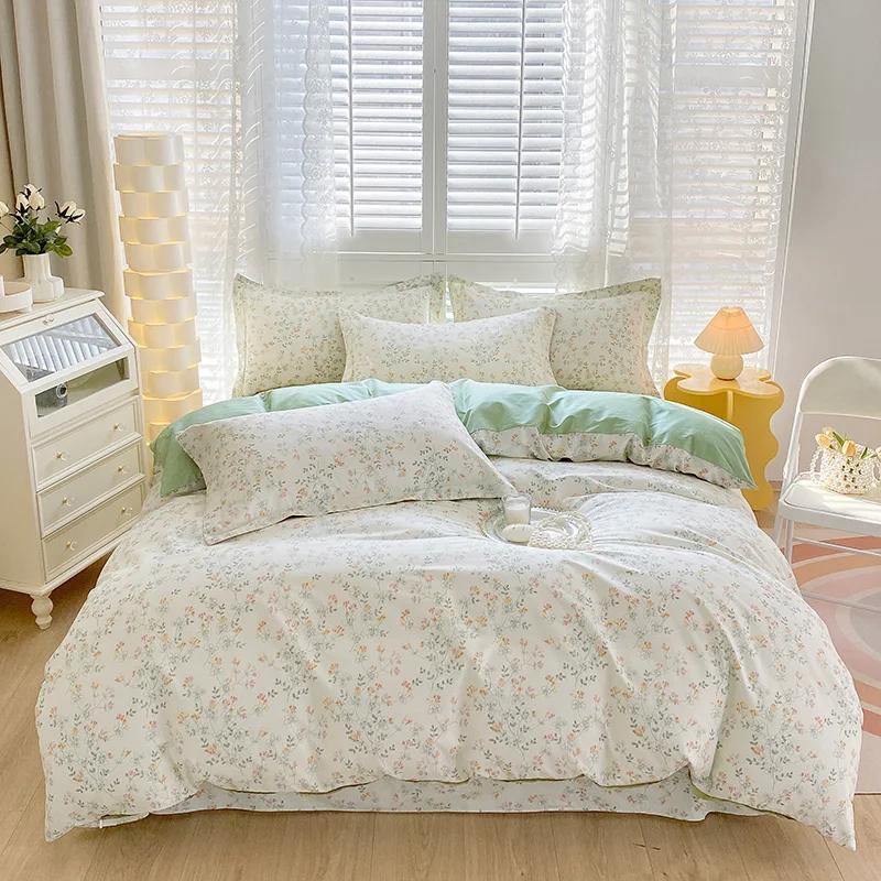 Conjunto de capa de edredom com estampa de folhas verdes-limão, 3 peças, conjunto de cama de algodão, macio, confortável, edredom e fronhas