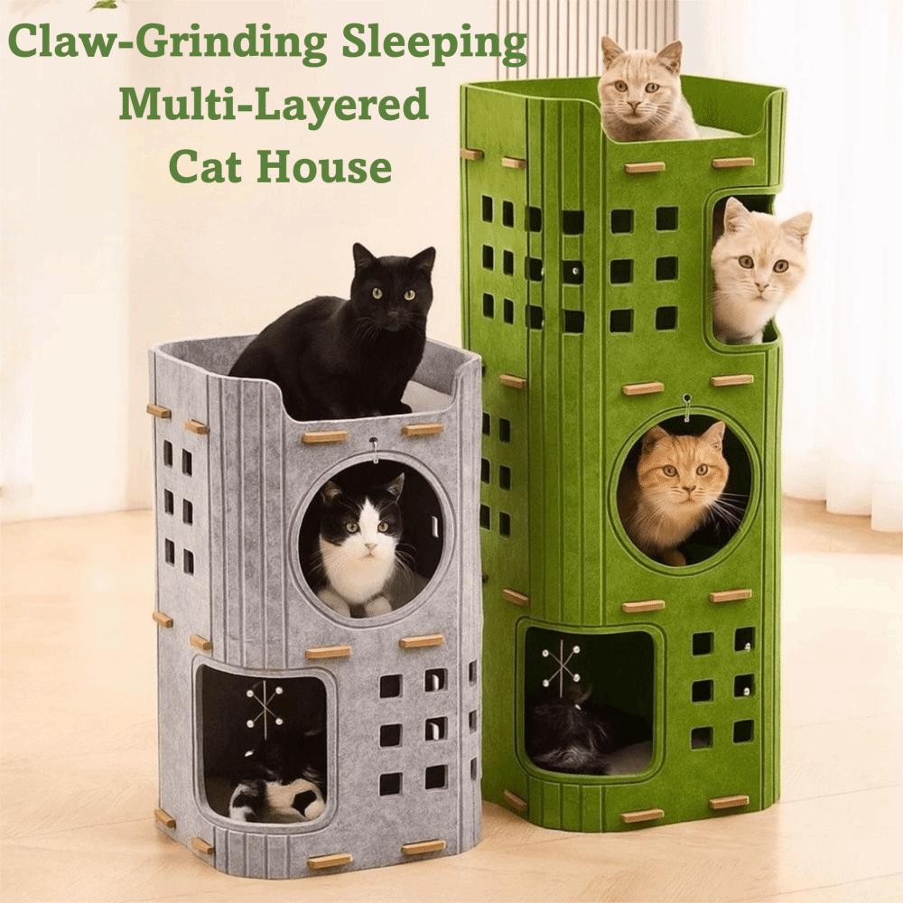 Japanese Style 2 Floors/3 Floors Cat House All-in-one Cylindrical Cat Castle House Green with Holes Cat Bed Pet House