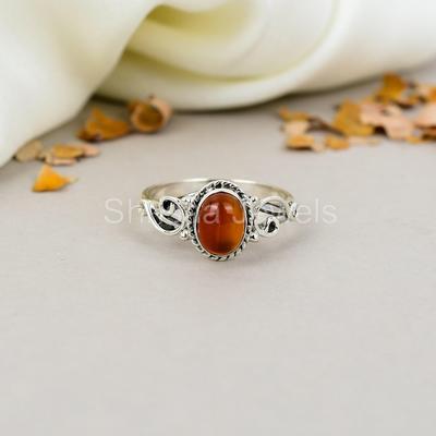 925 Sterling Silver Carnelian Gemstone Oval Shape Ring For Women