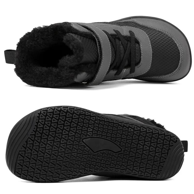 New Children's Wide Toe Barefoot Snow Boots Little/Big/Kid Wide Toe Minimalist Sneakers Girls Waterproof High-top Cotton Shoes