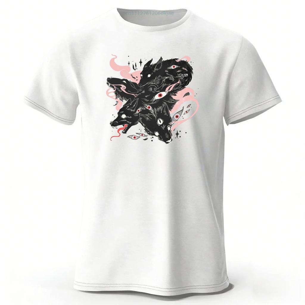 Dark Multi Headed Wolf Demon Mysterious Printed Pure Cotton Tshirt for Mens Leisure Tshirt Plus Size and Loose Fit Sports Top