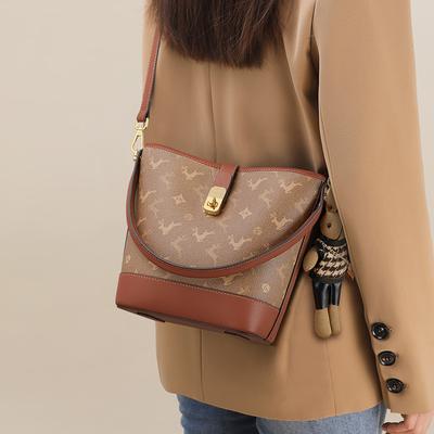 2025 New Vintage Print Bucket Bag for Women, Fashionable Simple Handbag, Casual Versatile Color-Block Crossbody Bag