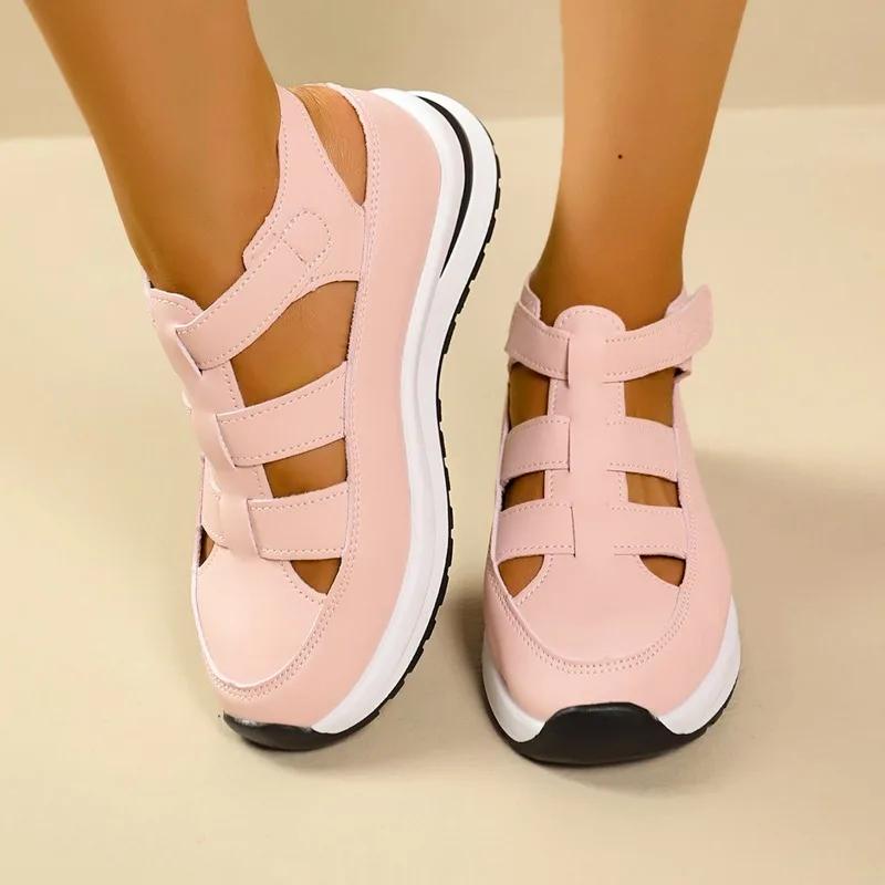 

Модная женская обувь 2025 Бренд Закрытый носок Женские сандалии Модные Повседневные Летние Новые Большой размер Перфорация Бестселлер Обувь для женщин 43 розовый