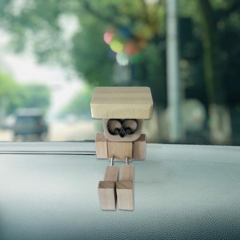 Hand Painted Swinging Legs Puppet Decoration Wood And Acrylic Hanging Figurine With Removable Hat For Vehicle Dashboard