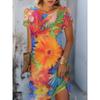 Fashion Women's Crew Neck Dress 3D Casual Color Printing Casual Dress Crew Neck Dress