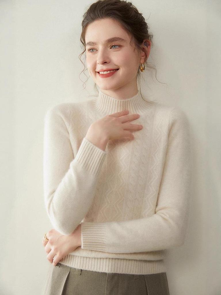 Women's Thickened Cable Knit Cashmere Sweater - Soft, Warm, and Slimming Base Layer for Autumn/Winter