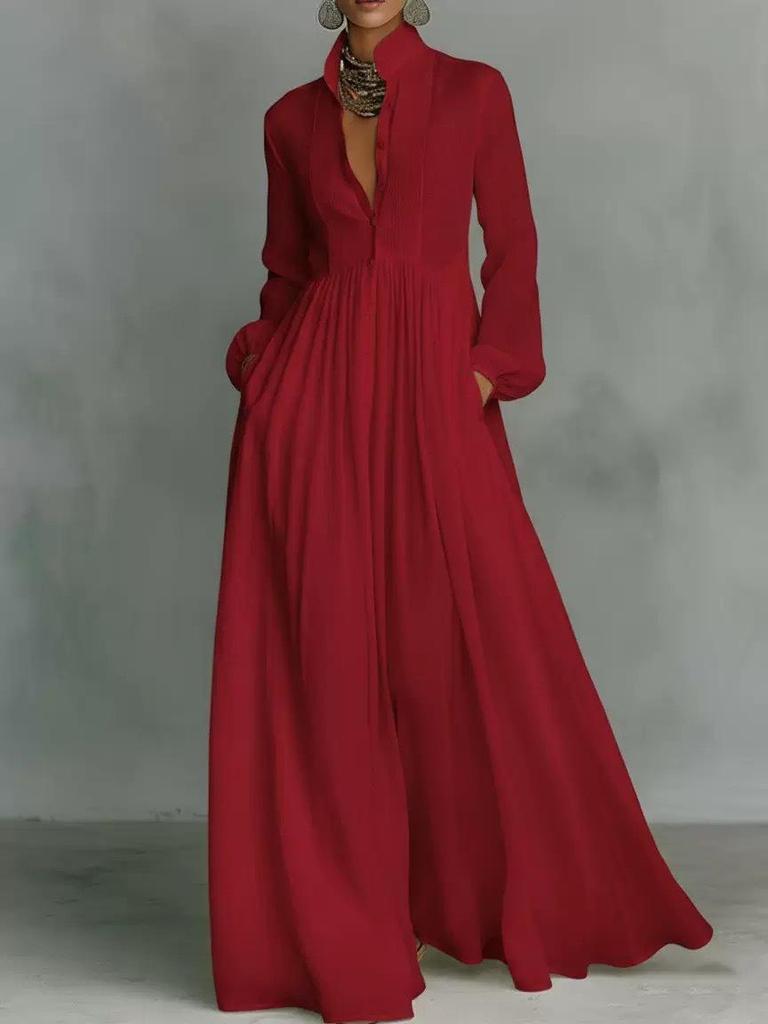 2026 Slimming Long-sleeve Waist-cinching Pleated Dress - French White Holiday Style