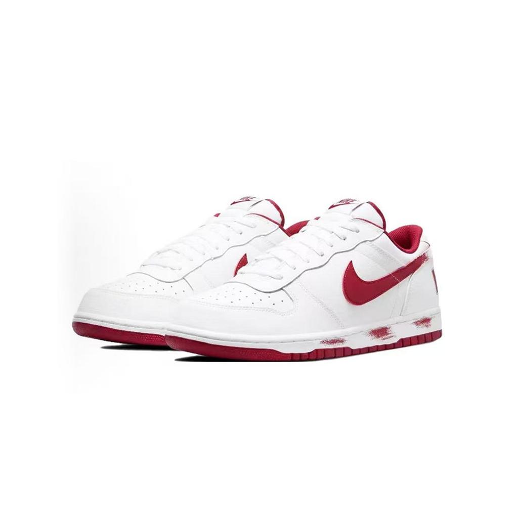 Nike Big Artificial Leather Cushioning Abrasion Resistant Slip Resistant Low Top Skateboard Shoes Men's White Red 355152-150