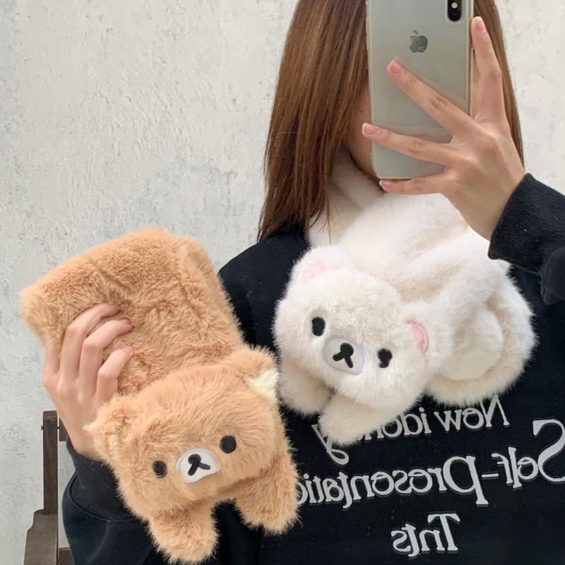 Cute Little Bear Plush Scarf for Women, Winter Style, College Trend, Warm and Versatile, New Model Neck Warmer