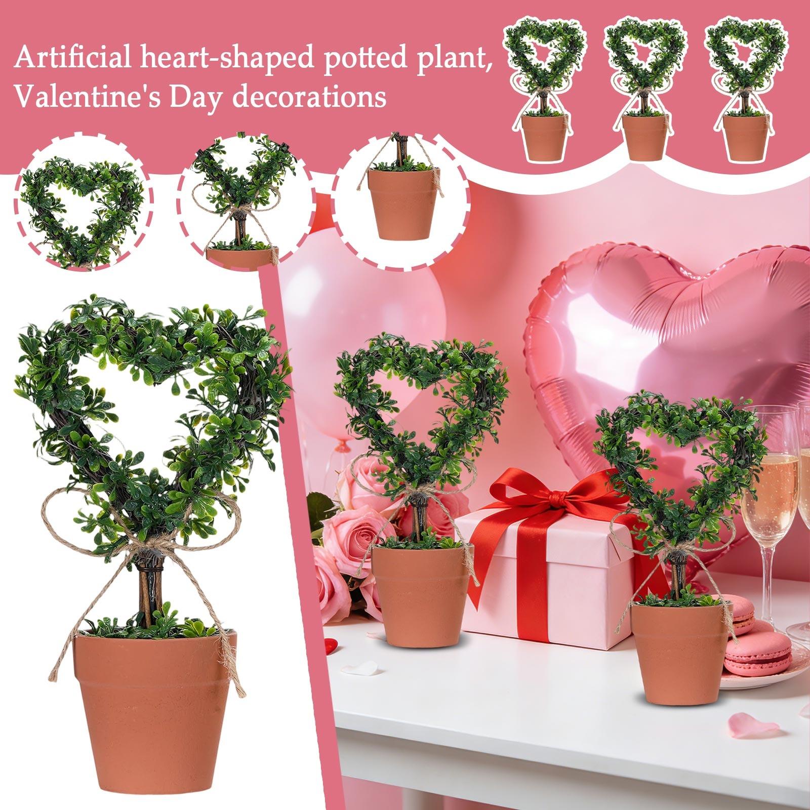 

8-inch Artificial Heart-shaped Potted Plant With A Pot, Small Simulated Tree, Perfect For Valentine s Day Decoration. One Size